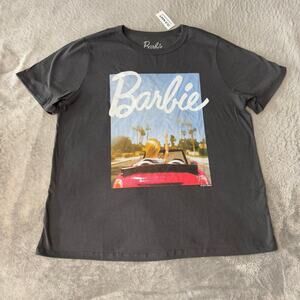 Old Navy Barbie Shirt Womens Large Black Spellout Malibu Graphic Crew Neck Logo